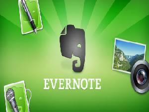 Evernote - A Note making app with an elephant face as its logo and related images around it.